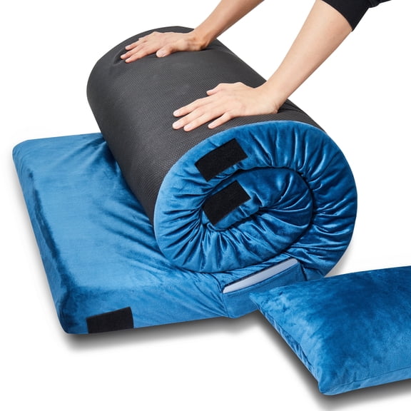 Memory Foam Camping Mattress Pad, Portable Roll Up Bed for Adults, Car Bed with Travel Bag for Camping, Sleepovers