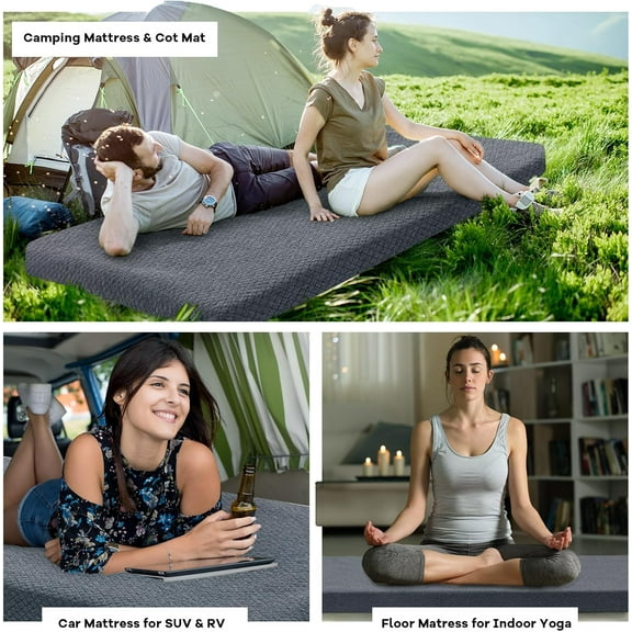 Memory Foam Camping Mattress Pad, Portable Sleeping Pad for Adult, Waterproof Cot Mattress, Roll Up Floor Mattress, Foldable Backpacking Travel Bed for Hiking, Guest Bed