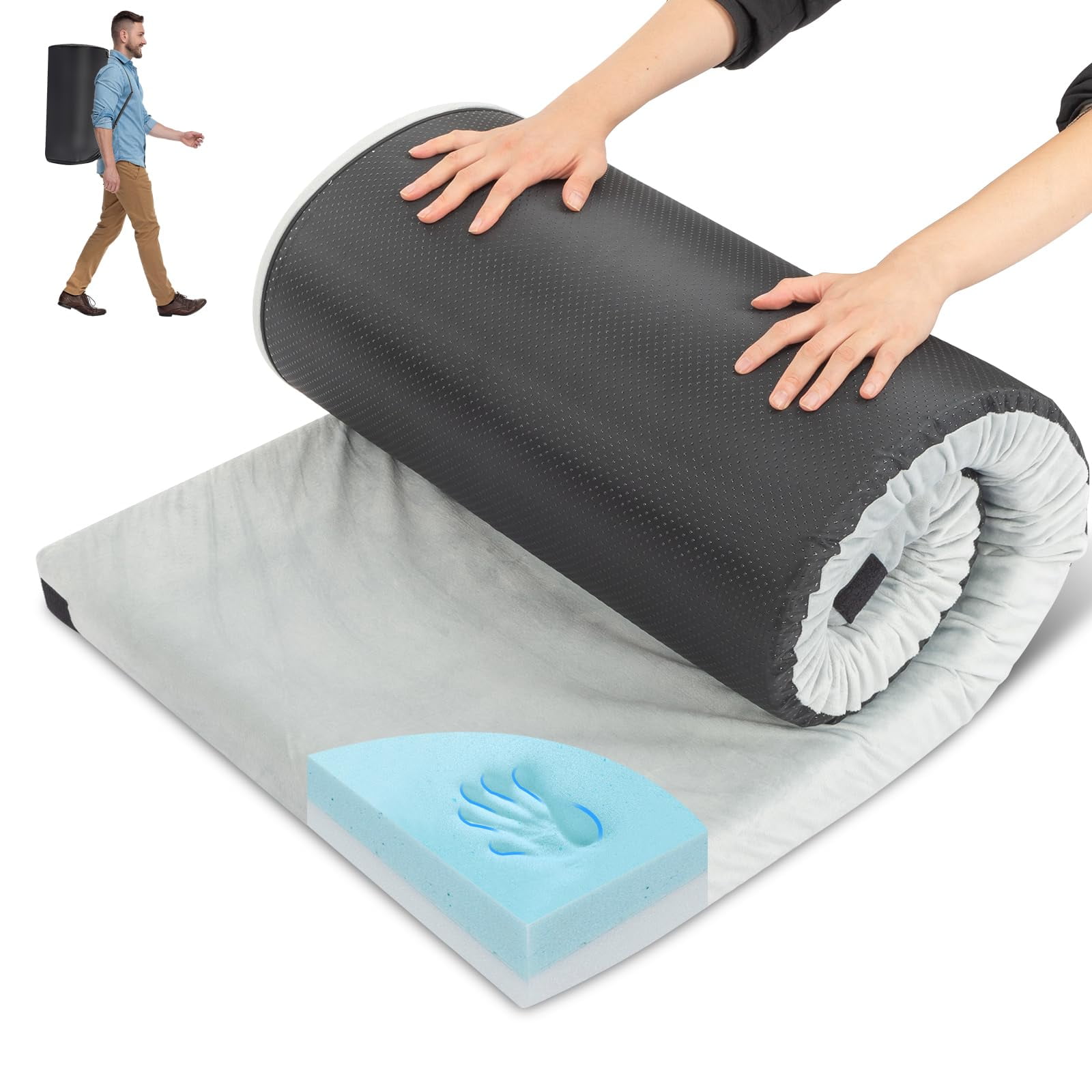 Memory Foam Camping Mattress, Portable Sleeping Pad for Tent Cot Truck ...
