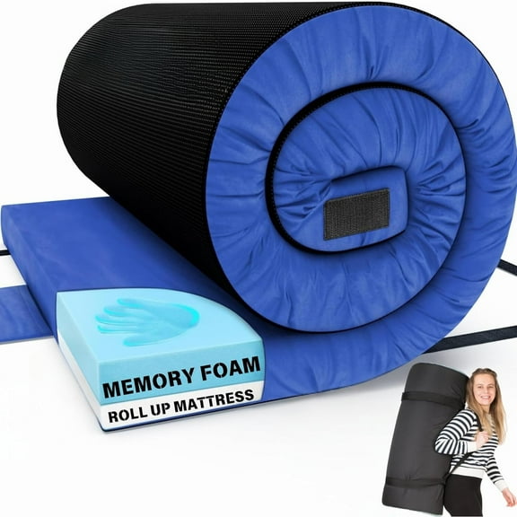 Memory Foam Camping Pad | Portable Roll Up Sleep Mat for Floor, Tent, Car Foldable Lightweight Removable with Cover, Travel Bag