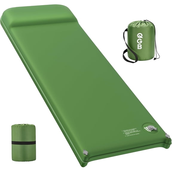 Memory Foam Camping Sleeping Pad Self Inflating with 9.5 R Value Insulation Pillow Compact for Backpacking Hiking Travel Green