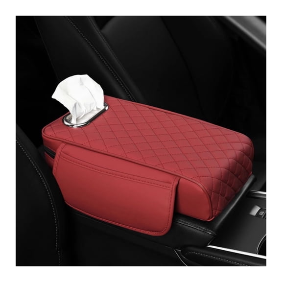 Memory Foam Car Armrest Cushion Universal Center Console Pad Cover Non-Slip Ergonomic Support Durable PU Leather Lid Protector for Cars Trucks Auto Wine