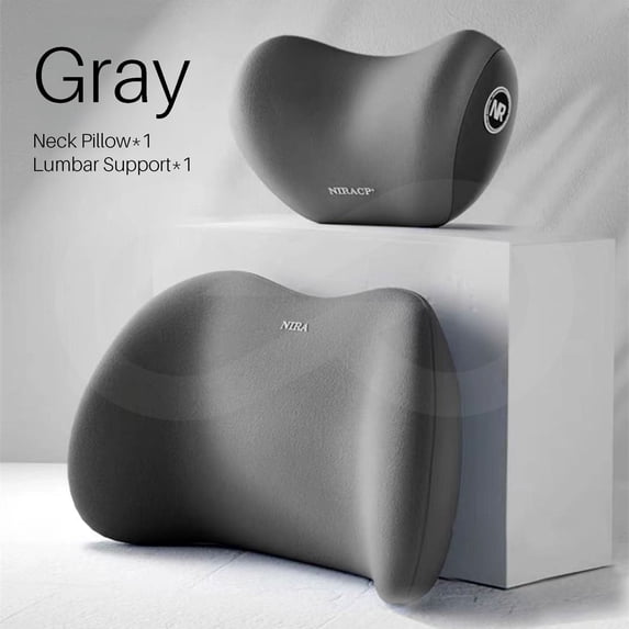 Memory Foam Car Headrest & Lumbar Support Set - Gray Ergonomic Neck Pillow & Back Cushion for Driving Comfort, Universal Seat Accessory
