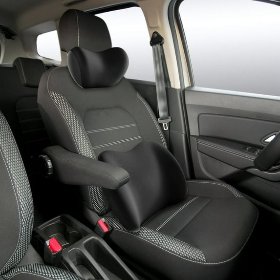 Memory Foam Car Neck Pillow & Cushion Set - Ergonomic Orthopedic Support for Seat Backrest, Universal Fit Auto Accessories with Pain Relief Comfort Black