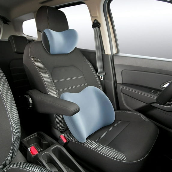 Memory Foam Car Neck Pillow & Cushion Set - Ergonomic Orthopedic Support for Seat Backrest, Universal Fit Auto Accessories with Pain Relief Comfort Blue