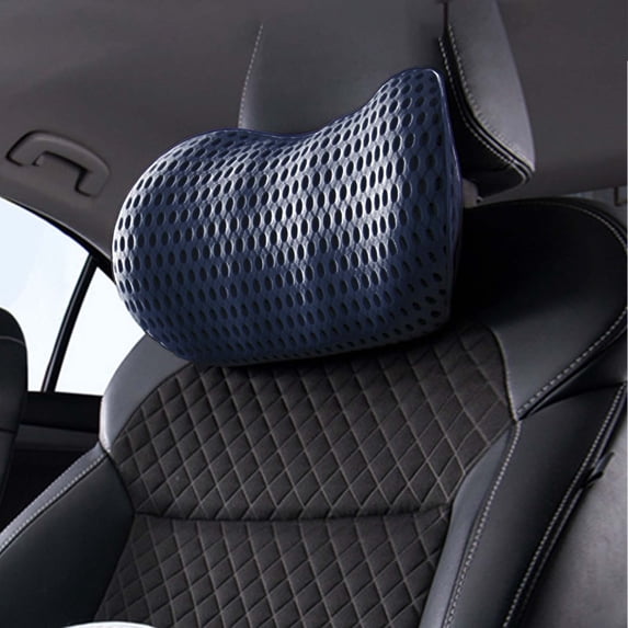 Memory Foam Car Neck Pillow for Head and Spine Support - Breathable Velvet Travel Headrest Cushion for Stress Relief - Lumbar Back Support for Car, Plane, Train, Home Navy