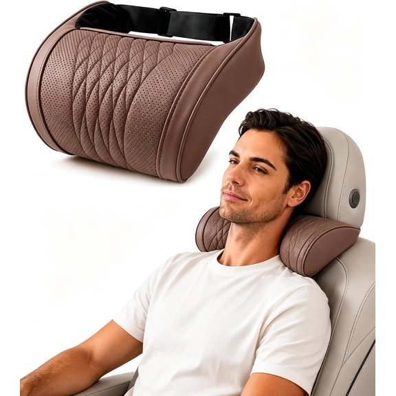Memory Foam Car Neck Pillow – Universal Memory Foam Car Headrest & Neck Pillow (Brown)