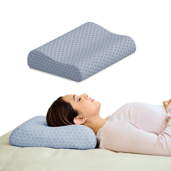 Memory Foam Cervical Neck Pillow, For Pain Relief, King Size - 23 X 14 X 4.5 Inch | Improves Posture & Spinal Alignment, Neck & Shoulder Pain Relief | Grey Jacquard Cover - Pack Of 1