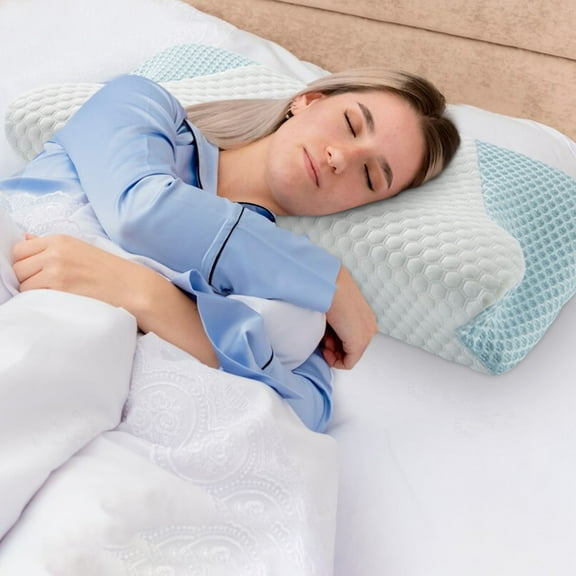 Memory Foam Cervical Pillow - Neck Pain Relief & Spine Support - Breathable Cotton Cover (24x12x5in) White