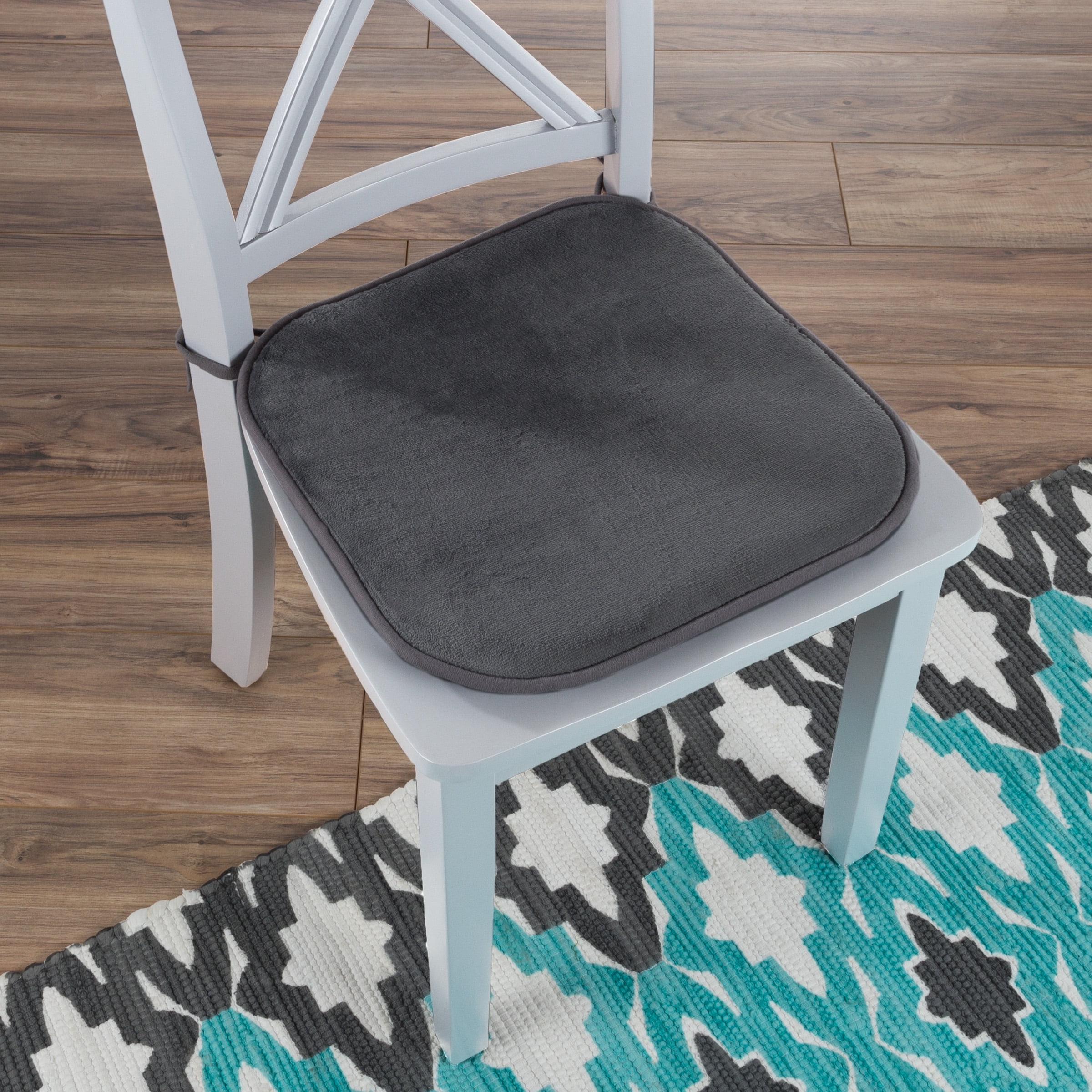 Memory Foam Chair Cushion-Square 16Â”x16.25Â” Plush Chair Pad with Ties and PVC Dot Backing for Kitchen, Dining Room, or Porch by Lavish Home (Charcoal)