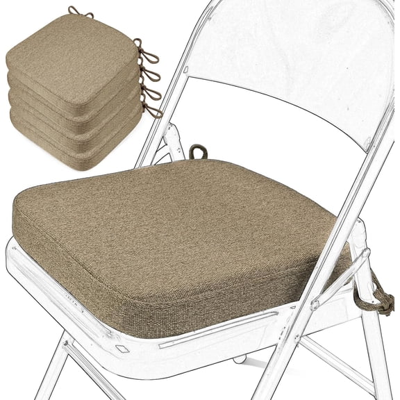 Memory Foam Chair Cushions for Folding Chairs 4 Pack, Thickened 2" Square Pads with Ties for Kitchen Chairs, Indoor Non-Slip Dining Chair Seat Cushions (4 Pcs, Linen)