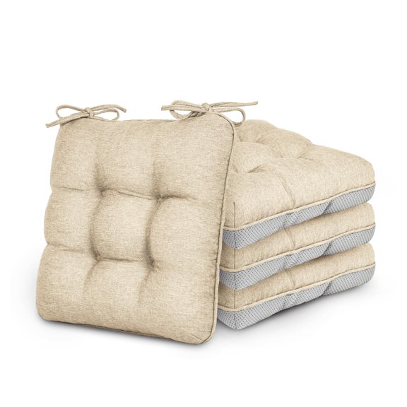 Memory Foam Chair Cushions Set Of 4 19"x19"x3.5" Indoor & Outdoor Seat Pads For Dining Kitchen Office Patio Chairs - Khaki