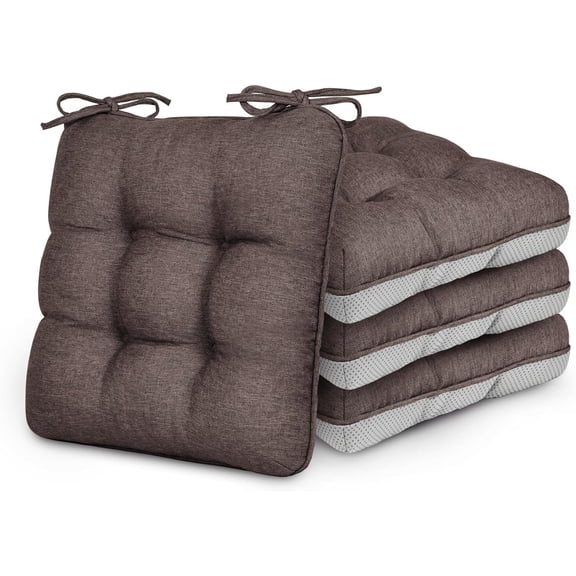 Memory Foam Chair Cushions Set of 4, 15.5"x15.5"x3.5" Indoor & Outdoor Seat Pads for Dining, Kitchen, Office, Patio Chairs - Coffee