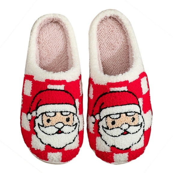 Memory Foam Christmas Slippers for Women Warm House Winter Slides Xmas Indoor Outdoor Slip on Shoes