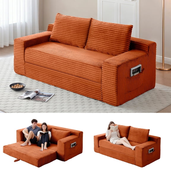 Memory Foam Cloud Sofa Bed 2-in-1 Couches No Assembly Corduroy Small Space Apartment Living Room,orange