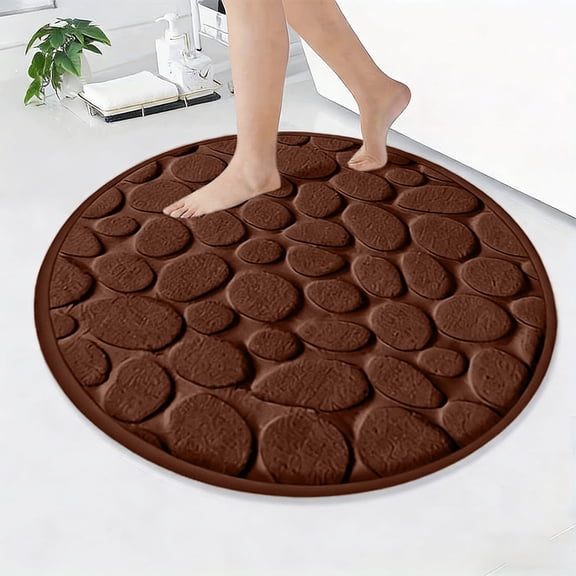 Memory Foam Cobblestone Bathroom Rug - Large Round Super Water Absorbent Bath Mat, Massage Texture Non-Slip Floor Mat for Bathroom & Toilet, Machine Washable Home Decor Essential, 31*31in, Brown