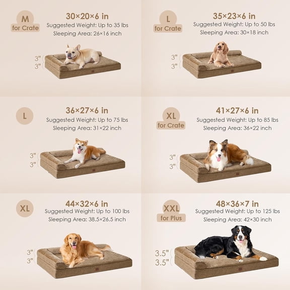 Memory Foam Dog Bed XLarge Sized Dogs, Extra Large Dog Bed Orthopedic with Washable Removable Cover, Waterproof  Pet Bed Couch for Crate, 41x27x6 Inches, Camel