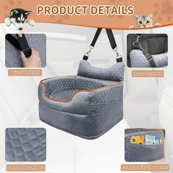 Memory Foam Dog Booster Seat for Small Dogs Up to 25lbs-Elevated Pet Car Seat with Storage Pockets and Dog Seat Belt-Soft Pet Travel Bed for Front & Back Seats-Removable Washable