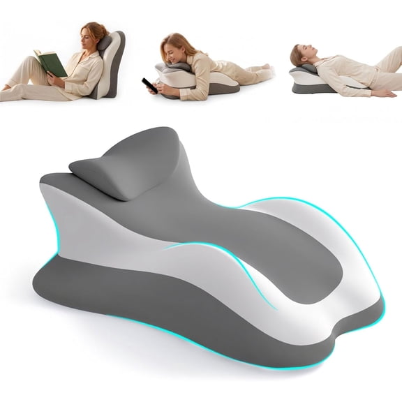 Memory Foam Ergonomic Reading Pillow for Bed Acid Reflux Relief Wedge with 27 Incline Multi-Position Support for Prone Sleeping, Lumbar & Leg Support, Back Pain Relief, Removable Cover
