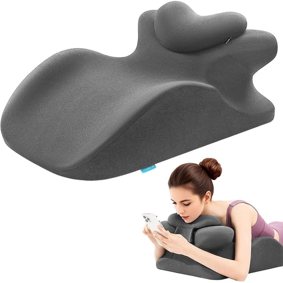 Memory Foam Ergonomic Rest Pillow for Sleeping, Acid Reflux & GERD Relief - Elevation Bed Support Pillow for Back Pain, Post Surgery Recovery, Reading with Removable Washable Cover Gray