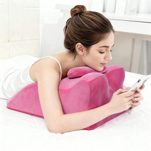 Memory Foam Ergonomic Wedge Pillow, Multi-Position Support Pillow, Ergonomic Support for Back Pain, Acid Reflux & Sitting Up, Ideal for Massage, with Removable Cover,40-Degree Angle Design (Pink)