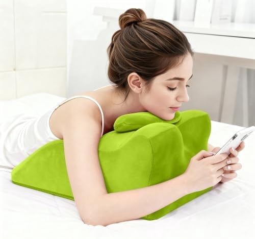 Memory Foam Ergonomic Wedge Pillow, Multi-Position Support Pillow, Ergonomic Support for Back Pain, Acid Reflux & Sitting Up, Ideal for Massage, with Removable Cover,40-Degree Angle Design (Green)