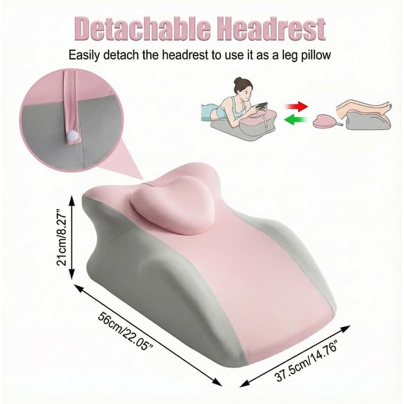 Memory Foam Ergonomic Wedge Pillow, Prone Pillow for Sleeping, Reading Pillow for Bed, Ergonomic Support for Back Pain, Acid Reflux & Sitting Up, Ideal for Massage, with Removable Cover (Pink-Gray)