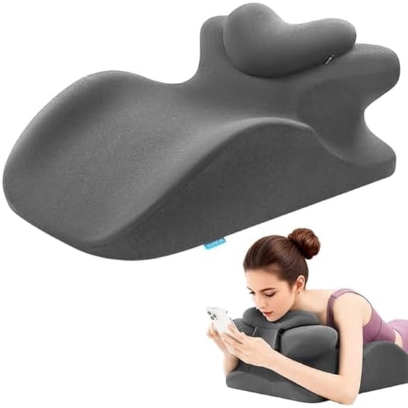 Memory Foam Ergonomic Wedge Pillow, Prone Pillow for Sleeping, Reading Pillow for Bed, Ergonomic Support for Back Pain, Acid Reflux & Sitting Up, Ideal for Massage, with Removable Cover Gray