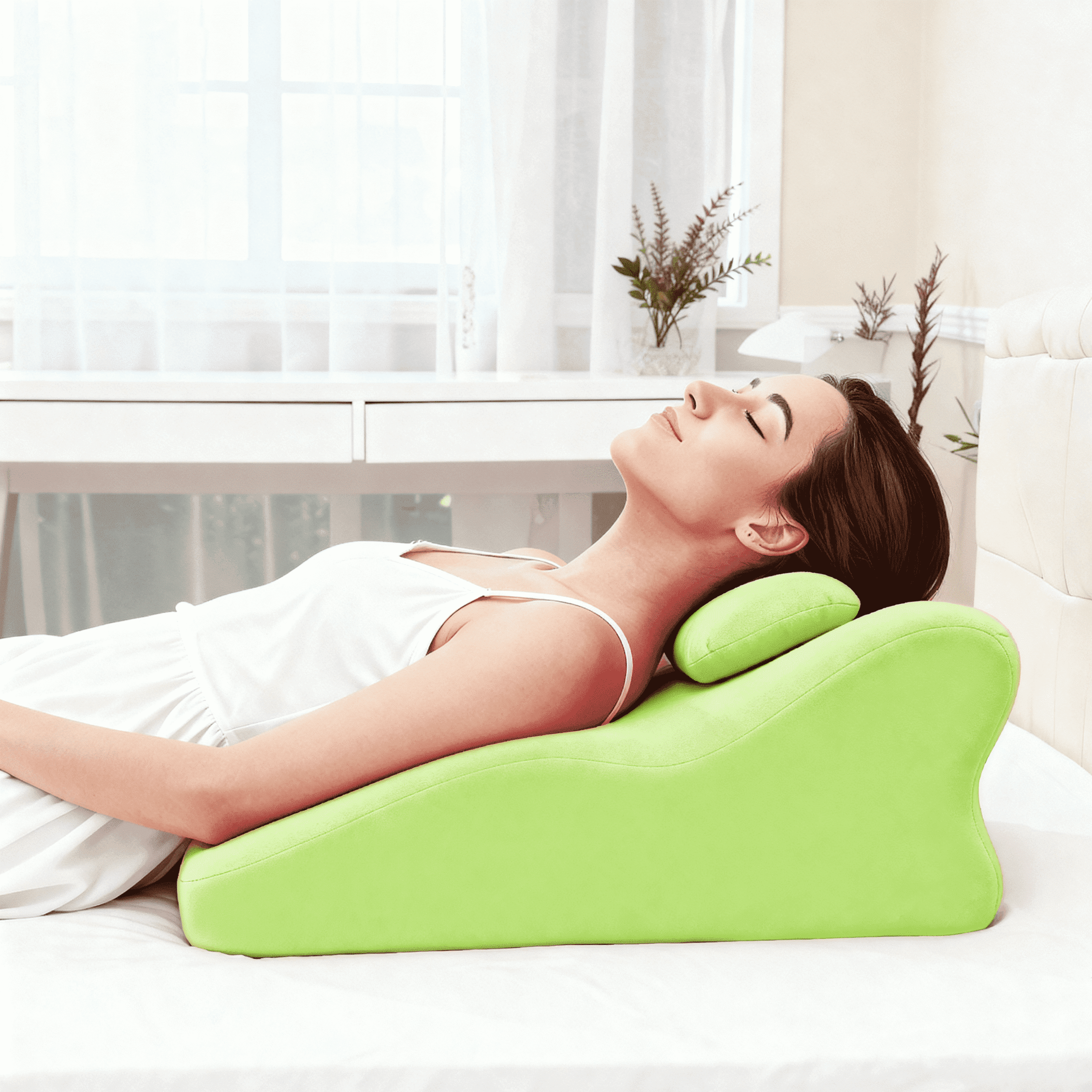 Memory Foam Ergonomic Rest Pillow – Prone Sleeping & Bed Reading Pillow, Back Pain & Acid Reflux Support, Massage-Friendly with Removable Cover