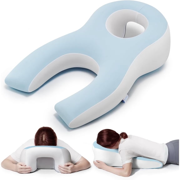 Memory Foam Face Down Pillow After Eye Surgery, Recovery Pillow for Stomach Sleepers, Massage Table Cushion with Breathable Face Cradle for Post-Surgery Support, Blue