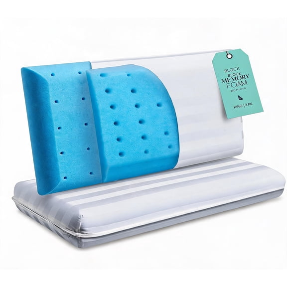 Memory Foam Firm King Size Bed Pillows 2 Pack Block Shaped for Side and Back Sleepers