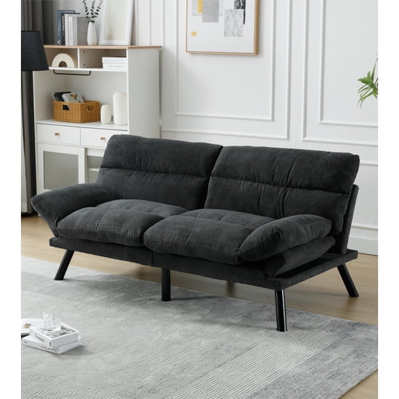 Memory Foam Futon,Convertible Futon Sofa Bed with Adjustable Armrests,Upholstered Futon Couch Sleeper Sofa for Compact Small Space,Black