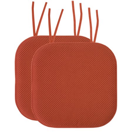 Memory Foam Honeycomb Non-Slip Back Chair Cushion Pad with Ties 2 Pack Rust