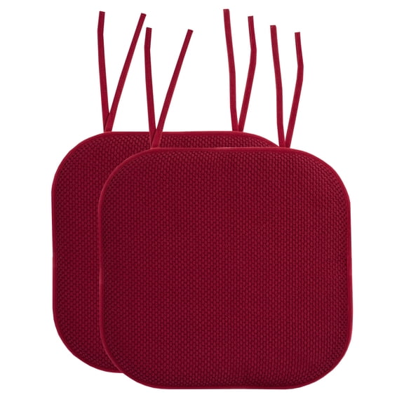 Memory Foam Honeycomb Non-Slip Back Chair Cushion Pad with Ties 2 Pack Wine