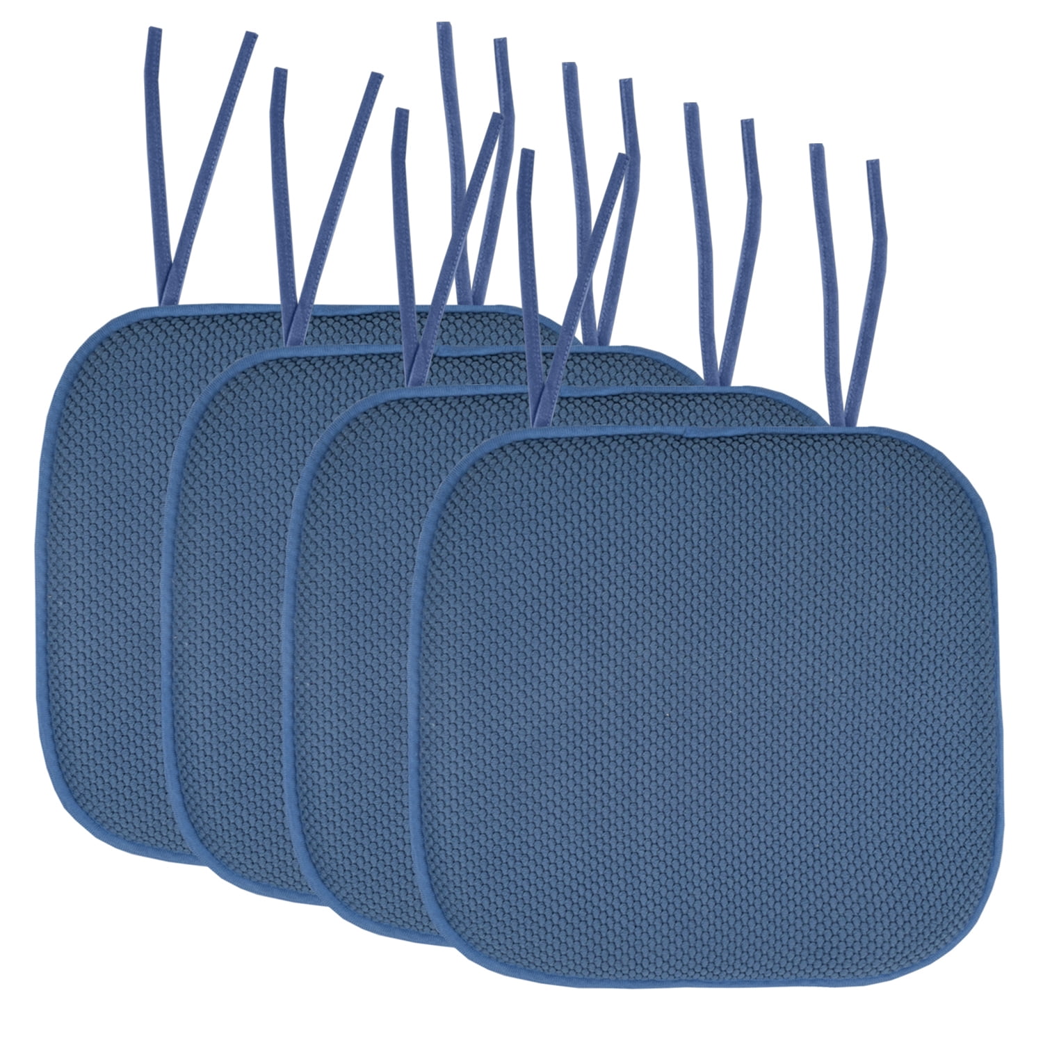 Memory Foam Honeycomb Non-Slip Chair Cushion Pad with Ties 4 Pack - Blue