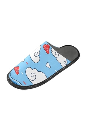 Memory Foam House Slippers for Women Men, Soft Fleece Lined Printed Indoor Slides Cloudy Sky Wave Design Waterproof Non Slip PVC Home Bedroom Shoes