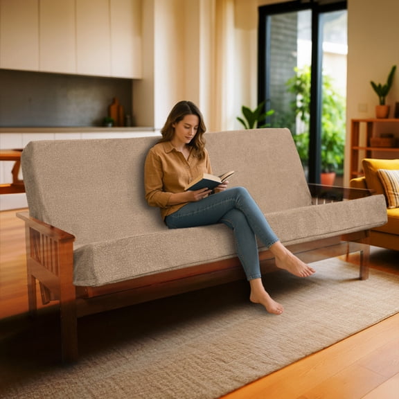 Memory Foam Infused Full XL Futon Mattress 80x54x6 Inches Foldable Sofa Bed Cushion with Washable Removable Cover Heavy Duty Zipper Linen for Guest Room Apartment Dorm Frame Not Included