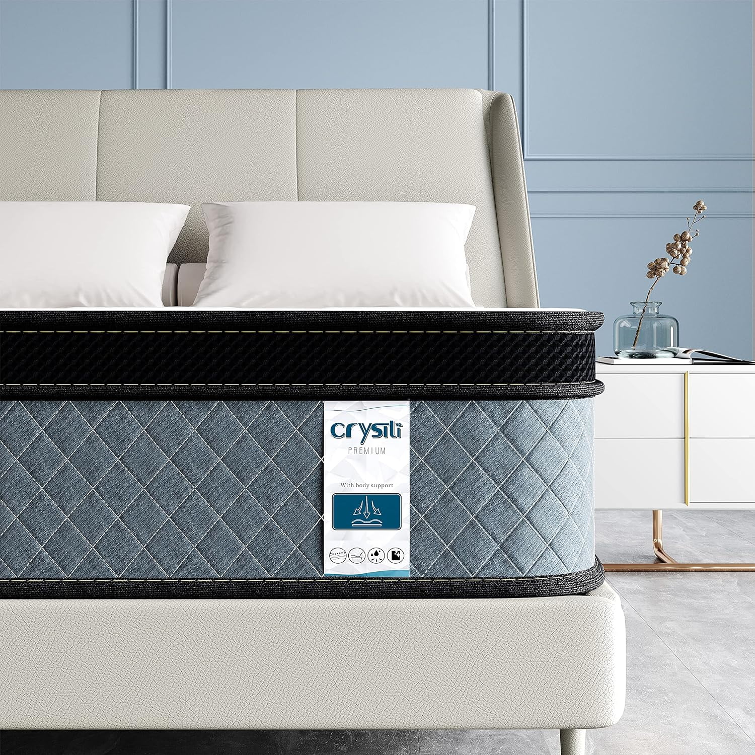 Crystli 8 Inch Full Mattress Memory Foam Hybrid, FiberglassFree, Box