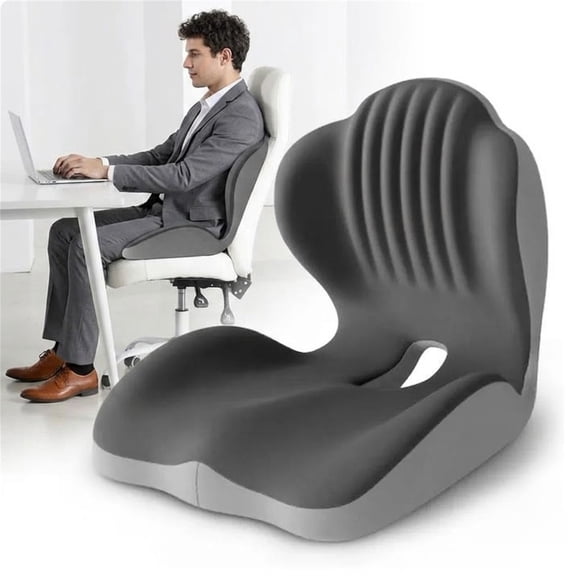 Memory Foam Integrated Seat Cushion with Back Support, Ergonomic Orthopedic Posture Corrector Chair Pad, Pressure Relief Cushion for Office Car Home Desk Sitting