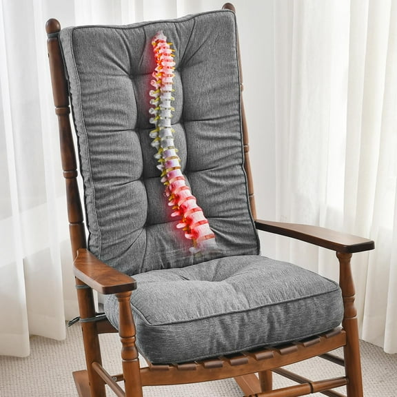 Memory Foam Jumbo Rocking Chair Cushions, FadeShield Water Resistant Non Slip Durable Tufted Pads, Set of Seat & Back Cushion with Ties for Indoor/Outdoor Rocker, 2 Piece, Heather Charcoal