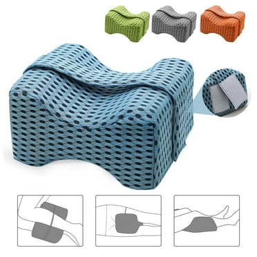Memory Foam Knee Pillow Leg Pillow Leg and Knee Support Cushion Pain Relief & Washable Cover for Side Sleepers，Blue