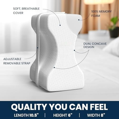 Memory Foam Knee Pillow for Side Sleepers – Sciatica Pain Relief Pillow, Removable Strap Support – Leg Pillows for Sleeping Alignment, Knees, Back & Hip Cushion