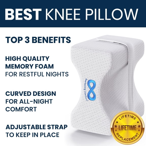 Memory Foam Knee Pillow for Side Sleepers – Sciatica Pain Relief Pillow, Removable Strap Support – Leg Pillows for Sleeping Alignment, Knees, Back & Hip Cushion