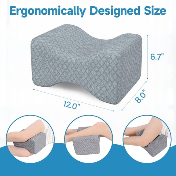 Memory Foam Knee Pillow for Side Sleepers, Support Leg Pillow for Side Sleeping, Smooth Spine Alignment Pillow, Cushion for Hip, Back, Sciatica, Knee, Joints Pain Relief, Gray, X-Large
