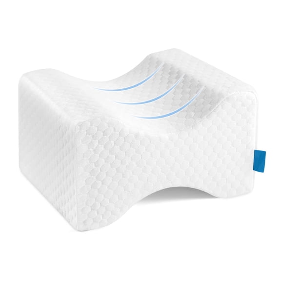 Memory Foam Knee Pillow for Side Sleepers, Leg Pillow for Spinal Alignment, Sciatica Back Hip Pain Relief, with Washable Cover and Travel Bag, White