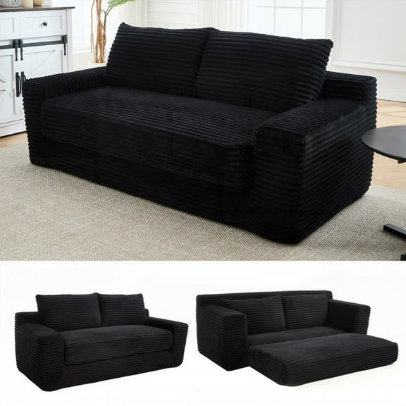 Memory Foam L-shaped Sofa with Corduroy Fabric - No Assembly, Convertible for Living Room, Small Apartments & Bedrooms
