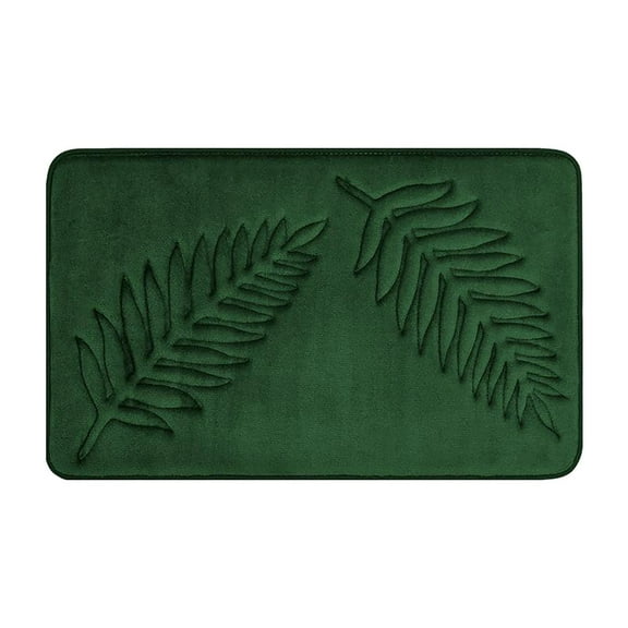 Memory Foam Leaf Green Bathroom Rug, Non-Slip Strong Water Absorbent Plush Microfiber Bath Mat, Washable Bathroom Mat