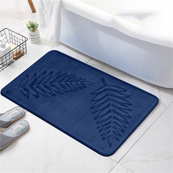 Memory Foam Leaf Green Bathroom Rug, Non-Slip Strong Water Absorbent Plush Microfiber Bath Mat, Washable Bathroom Mat