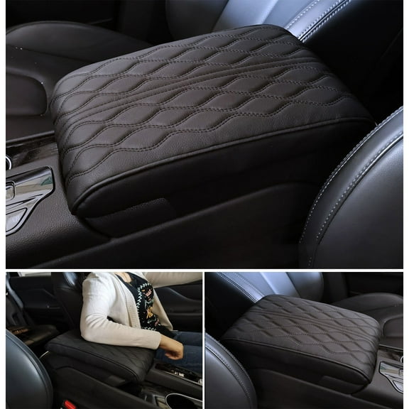 Memory Foam Leather Car Center Console Armrest Cover Pad - Waterproof Universal Fit for Vehicles SUV Truck 1-Pack