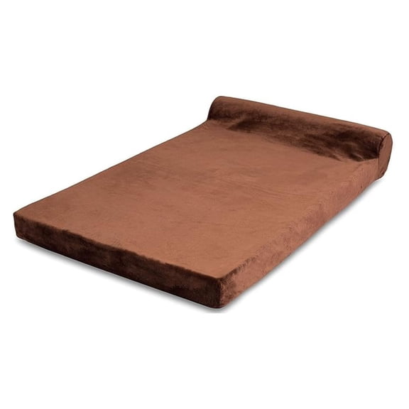 Memory Foam Lounger Pet Bed - Large - x 30 Inch - Ultra Soft Plush Pet Bed - Headrest Pillow Top - Brown
